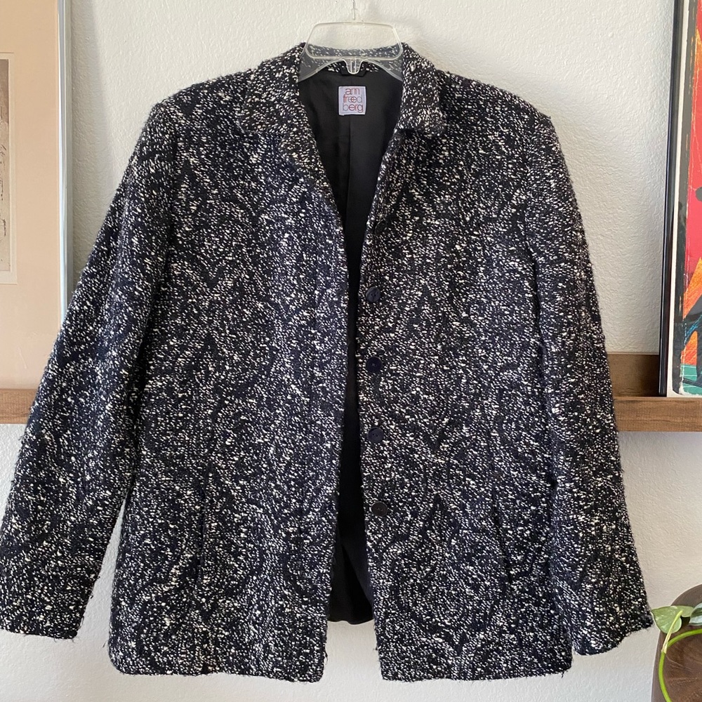 Vintage Ann Freedberg Textured Damask Tweed Jacket Black Knit Blazer SZ M
